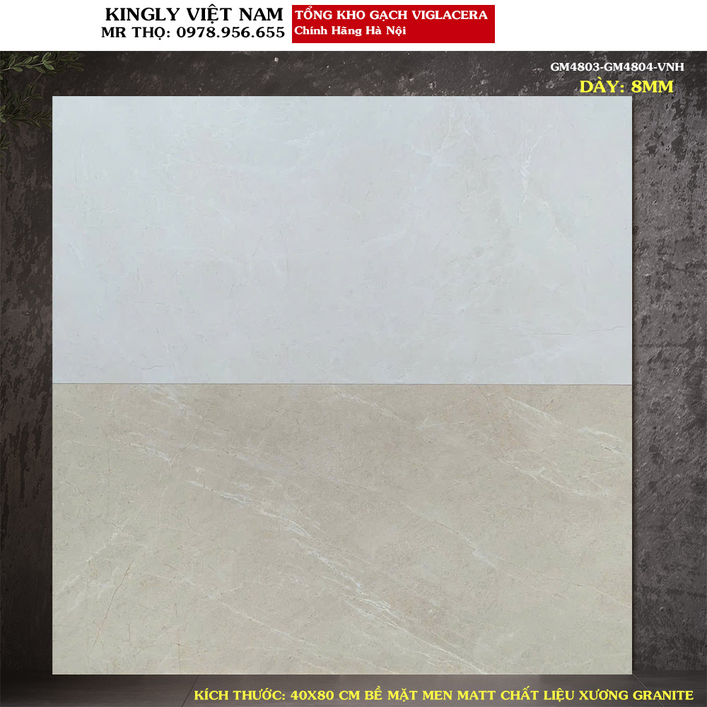 Gạch ốp tường men matt Viglacera 40x80 GM4803-GM4804 Loại 1